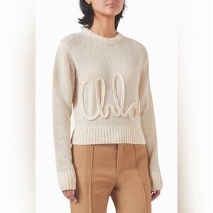 Chloe Logo-appliqué Wool-blend Jumper Off White